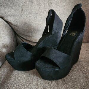 Shein Black Open Toe / Ankle Wrap Wedge Sandals